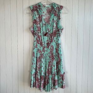 Poupette St Barth size M Triny mini dress aqua pink floral tasseled viscose boho